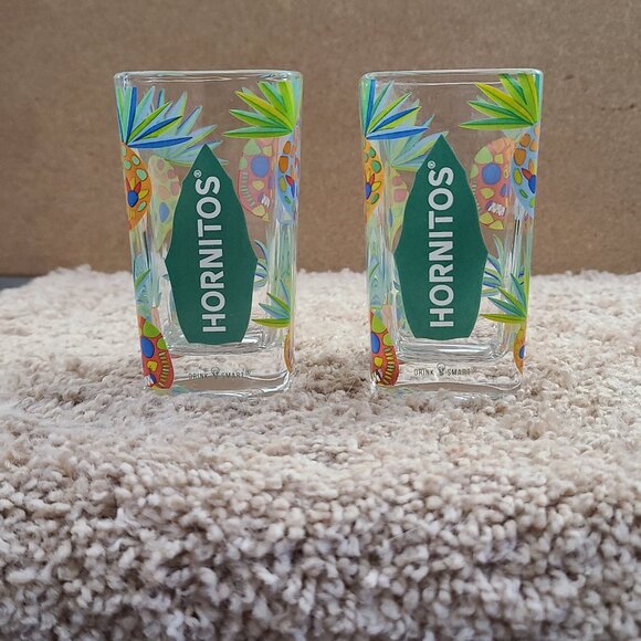Hornitos Other - 2 Hornitos Square Colorful Tropical Pineapple Skulls Tequila Shot Glass Souvenir